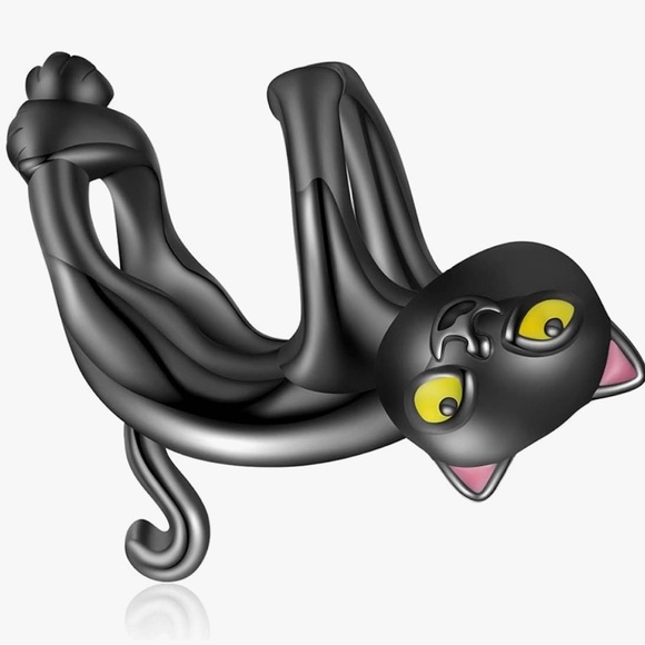 Black Kitty lover charm for Pandora bracelets sterling silver slide type - Picture 1 of 4